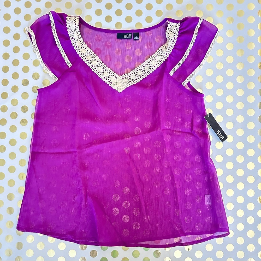 a.n.a Pink and Purple Embellished Flutter Sleeve Blouse